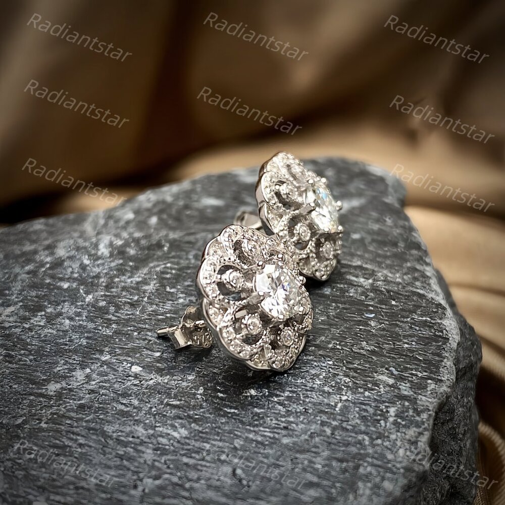 NEW Certified 1ct. t.w. Moissanite Flower Stud Earrings - Picture 6 of 8